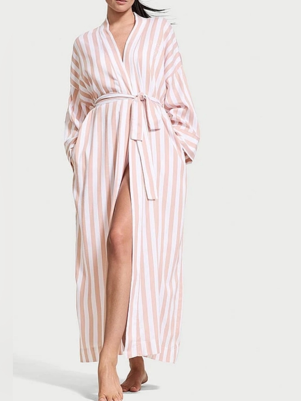 NWT Victoria Secret Striped Long Robe with Belt, XS/S, Nightwear, Lounging